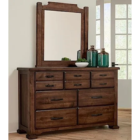 Solid Wood 7-Drawer Dresser and Arch Mirror Set